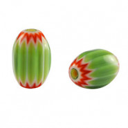 Millefiori tube bead 12x8mm - Green-red